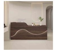 Moderno bancone da reception con armadietti e ripiani portaoggetti, elegante tavolo per checkout al dettaglio, marrone B, orientamento sinistro, 120 x 60 x 99 cm, perfetto per uffici e negozi