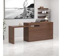 Moderno bancone per reception con cassetto portaoggetti per negozi, cliniche, saloni e supermercati, design compatto, finitura marrone, 200 x 50 x 90 cm, elegante espositore per vendita al dettaglio