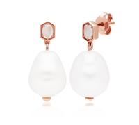 Moderno Barocco Perla & Luna Goccia Orecchini IN Rosa Placcato Argento Sterling