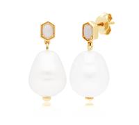 Moderno Barocco Perla & Opale Orecchini a Goccia IN Oro Placcato 925 Argento