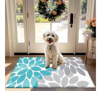 Moderno Blu Grigio Modello di Foglia Non-Slip Assorbente Mat Porta per Porta d'ingresso, Corridoio, Cucina - a Prova di Polvere ed Elegante