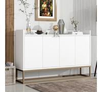 Moderno buffet bianco da 120 cm, con 4 ante e gambe in metallo, ripiani regolabili, elegante mobiletto per sala da pranzo, soggiorno, cucina, credenza contemporanea.
