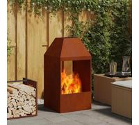 Moderno camino a legna rettangolare in acciaio resistente 50 x 50 x 100 cm per giardino, terrazza e cortile, ideale come braciere per accoglienti serate all'aperto.