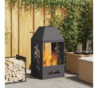 Moderno camino a legna rettangolare in acciaio robusto 50x50x100cm nero - braciere ideale per esterni, terrazze e giardini, resistente al calore e facile da pulire.