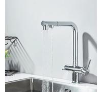 Moderno Chrome PullDown Rubinetto da Cucina 2Function Spray Beccuccio Girevole Doppia Maniglia Miscelatore Acqua Calda e Fredda Sistema di filtrazione per la purificazione del lavello della cucina
