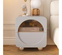 Moderno comodino set di 2 con 2 cassetti, contenitore in vetro temperato, eleganti tavolini per camera da letto, soggiorno, ufficio, colore grigio, dimensioni: 50 cm, ideale per la decorazione della