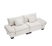 Moderno divano a 2 posti con seduta ultra profonda, braccioli ergonomici, fodera in velluto imbottito, materiale traspirante, struttura in legno massiccio, imbottitura in schiuma, per soggiorno (beige