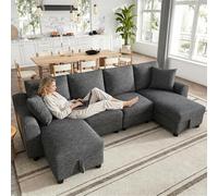 Moderno divano a forma di U in ciniglia a 2 posti con due chaise longue come divano angolare, con due cuscini, chaise longue con spazio apribile, divano modulare multifunzionale (grigio, 4 posti (280