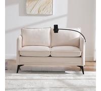 Moderno divano doppio piccolo divano in tessuto poltrona con tasca laterale + supporto regolabile per cellulare adatto per soggiorno/balcone/camera da letto (beige)
