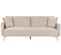 Moderno Divano Letto a 3 Posti Rivestito in Velluto Beige Piedini Cromati Lucan
