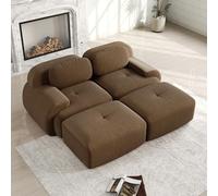 Moderno divano modulare con chaise longue, base antiscivolo antiscivolo con braccioli ergonomici e imbottitura altamente elastica, divano moderno per soggiorno e camera da letto, marrone, 2 posti+2
