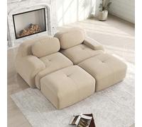 Moderno divano modulare con chaise longue, base antiscivolo antiscivolo con braccioli ergonomici e imbottitura altamente elastica, divano moderno per soggiorno e camera da letto, beige, 2 posti+2