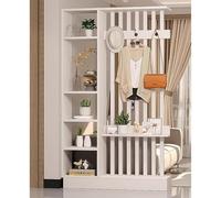 Moderno divisorio in legno con mensola e appendiabiti, schermo decorativo autoportante per casa, ufficio e soggiorno, elegante divisorio spaziale e vetrina
