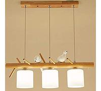 Moderno E27 Lampadario Opale Bicchiere Lampade A Sospensione LED Di Legno Luce Pendente Uccellino Disegno Lampadari 3 Luci Decorazione Soggiorno Ristorante Cucina L80CM,3 lights l80cm