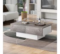 Moderno ed elegante tavolino da caffè universale per soggiorno, lucido, con tavolo estraibile e vano portaoggetti (grigio)