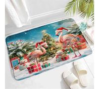 Moderno Entrata Zerbino Christmas Flamingo Tropical Birds Pine Tree Snowman Snowflake Tappetini Antiscivolo Tappeto Da Cucina Per Terrazzo Esterno Cucina 40X60Cm