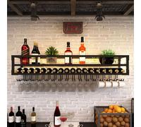 Moderno espositore da parete per vino con portabicchieri invertito, portabottiglie in ferro multifunzionale e semplice scaffale per calici da appendere, design industriale a doppio strato, 150 cm