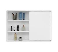 Moderno Feng Shui - Armadietto da bagno con specchio scorrevole, con mensola, colore: bianco, dimensioni: 70 cm