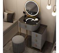 Moderno grande cassettiera Vanity Set con specchio LED a 3 colori e sedia elegante tavolo da trucco per camera da letto grigio e nero 70 cm 27,5 pollici Perfetto cosmetico nizer