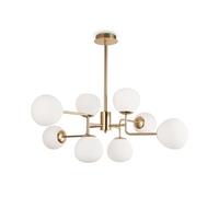 Moderno Lampadario da Soffitto a Sospensione, Rame, 8 luci, Paralumi a Sfera in Vetro Bianco Opaco, per 8 lampadine E14 40 W non incl.