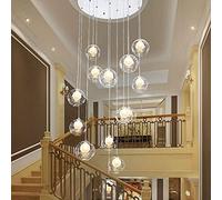 Moderno Lampadario di Cristallo a 14 Luci per Soffitto Alto - Lampada a Sospensione Semplice e Creativa per Scala, Soggiorno, Villa, Edificio Duplex - Paralume Lungo 50x200 cm