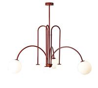 Moderno Lampadario Globo in Vetro a 6 Luci,Plafoniera Contemporanea in Metallo per Isola Cucina Sala da Pranzo Soggiorno,Lampadario Sputnik di Metà del Secolo-Rosso 100x85cm(39x33inch)