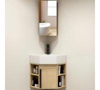 Moderno lavabo angolare per bagno, mobiletto combinato con specchio e rubinetto riscaldato, design elegante salvaspazio per bagni piccoli,N (Size:Small-15.7in)