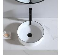 Moderno lavabo rotondo da bagno, sopra il bancone, in ceramica, compatto per guardaroba e piccolo vanità, bianco (41 x 41 x 15 cm)