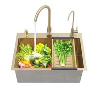 Moderno lavello da cucina, 60 x 45 cm, in acciaio inox, con 2 rubinetti girevoli a 360°, dispenser di sapone, set di scarico e scolapiatti rinforzati, set di lusso per il pratico lavello della cucina