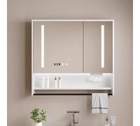 Moderno LED Smart Medicine Cabinet con Anti Nebbia Specchio Montaggio A Parete Bagno Armadietto di Immagazzinaggio con Tre Colori Luce Tempo Display Foro Carta Asciugamano Bar LED Vanity Mirror