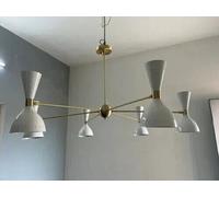 Moderno Metà Secolo Stilnovo Stile 6 Braccio 12 Luce Ottone Sputnik Lampadario