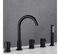 Moderno Miscelatore per Vasca Nero con Doccia, Set Rubinetto per Vasca A 5 Fori, Design A Cascata, Doccetta Estraibile, Ideale per La Ristrutturazione del Bagno E per Un'Esperienza Spa di Lusso.