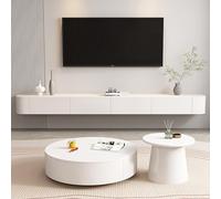 Moderno mobile da parete in legno massello per TV, 260 cm, con ampio vano portaoggetti, con ripiani e ante per un elegante arredamento per la casa