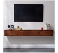 Moderno mobile mobile per TV a parete, con sportello, elegante ripiano per l'intrattenimento per soggiorno, bianco e marrone, lunghezza 200 cm