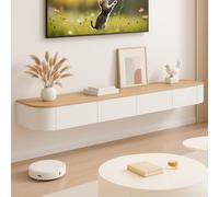 Moderno mobile mobile per TV, console multimediale a parete con ampio contenitore, elegante centro intrattenimento per soggiorno e ufficio (legno + bianco, 280 cm)
