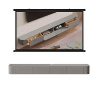 Moderno mobile per TV sospeso - Mobile da parete in legno massello con finitura lucida, grande console multimediale e ripiani galleggianti, centro intrattenimento grigio 280 cm