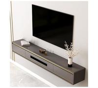 Moderno mobile TV sospeso da parete, console multimediale in legno lucido con foro per router, cassetti e ante, elegante centro di intrattenimento per soggiorno (140 x 24 x 21 cm)