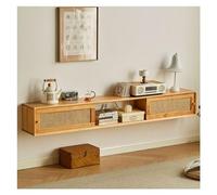 Moderno Mobile TV sospeso in legno con armadietti, espositori e ante scorrevoli, console multimediale Tavolino Porta TV(Nature,Grande)