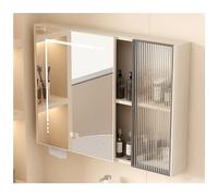 Moderno mobiletto da Bagno con Specchio Illuminato a LED e Pulsante antiappannamento, mobiletto portaoggetti a Parete per Trucco e toeletta, Beige, Piccolo