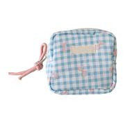 Moderno modello quadrato sacchetto cosmetico in tessuto organizzatore trucco compatto soluzione di archiviazione facile da viaggio, blu