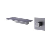Moderno montaggio a parete Rubinetto a cascata Miscelatore monocomando per lavabo da bagno con tavolo portaoggetti Vasca da bagno a scomparsa Rubinetto da bagno in ottone per un elegante aggiornamento