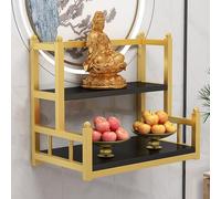 Moderno muro di legno montato Santuario Altare Tribute Table Meditazione Puja Stand, Cinese Fengshui Statua espositore Buddha che offre tavolo Pooja, Antico Display base Artigianato piedistallo