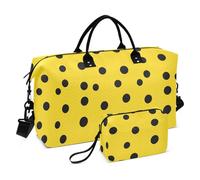 Moderno Nero Rotondi Dots Giallo Decorativo Pernottamento Borsa Sportiva Tote Gym Bag con Toiletry Bag per Aereo Viaggio Impermeabile bolso para en Avion