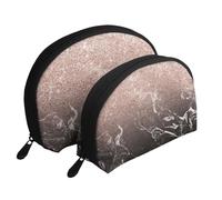 Moderno oro rosa marmo nero rosa glitter, Borsa per trucco a conchiglia Portamonete da donna Borsa da toilette piccola Borsa per cosmetici 2 pezzi