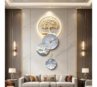 Moderno Orologio Da Parete 3D Con Luce LED, Grande Decorazione Murale A Sospensione A Tema Albero Della Fortuna Con Finitura In Porcellana Cristallina, Lampada Da Parete(C,80 * 35cm)