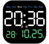 Moderno orologio da parete a LED con calendario, termometro e fasi lunari, dimmer a 10 livelli, telecomando, doppia alimentazione, sveglia digitale quadrata per casa e ufficio (tre colori)