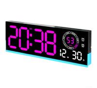 Moderno orologio da parete digitale a LED con display luminoso, doppio allarme, data e temperatura, luminosità automatica, luce ambientale RGB per camera da letto, soggiorno, ufficio (D)