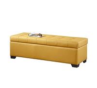 Moderno ottomano rettangolare imbottito in finta pelle, sgabello da ingresso con contenitore nascosto, elegante poggiapiedi giallo dorato, per soggiorno e camera da letto, 90 x 45 x 40 cm