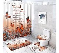 Moderno Passatoia Inspirational Quote Trust in The Lord Shower Curtain Sets Zerbino Indietro 40×60cm per Terrazzo,Bagno,Doccia