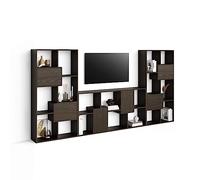 Moderno pensile TV con ante in noce scuro Artigianato Italiano.
